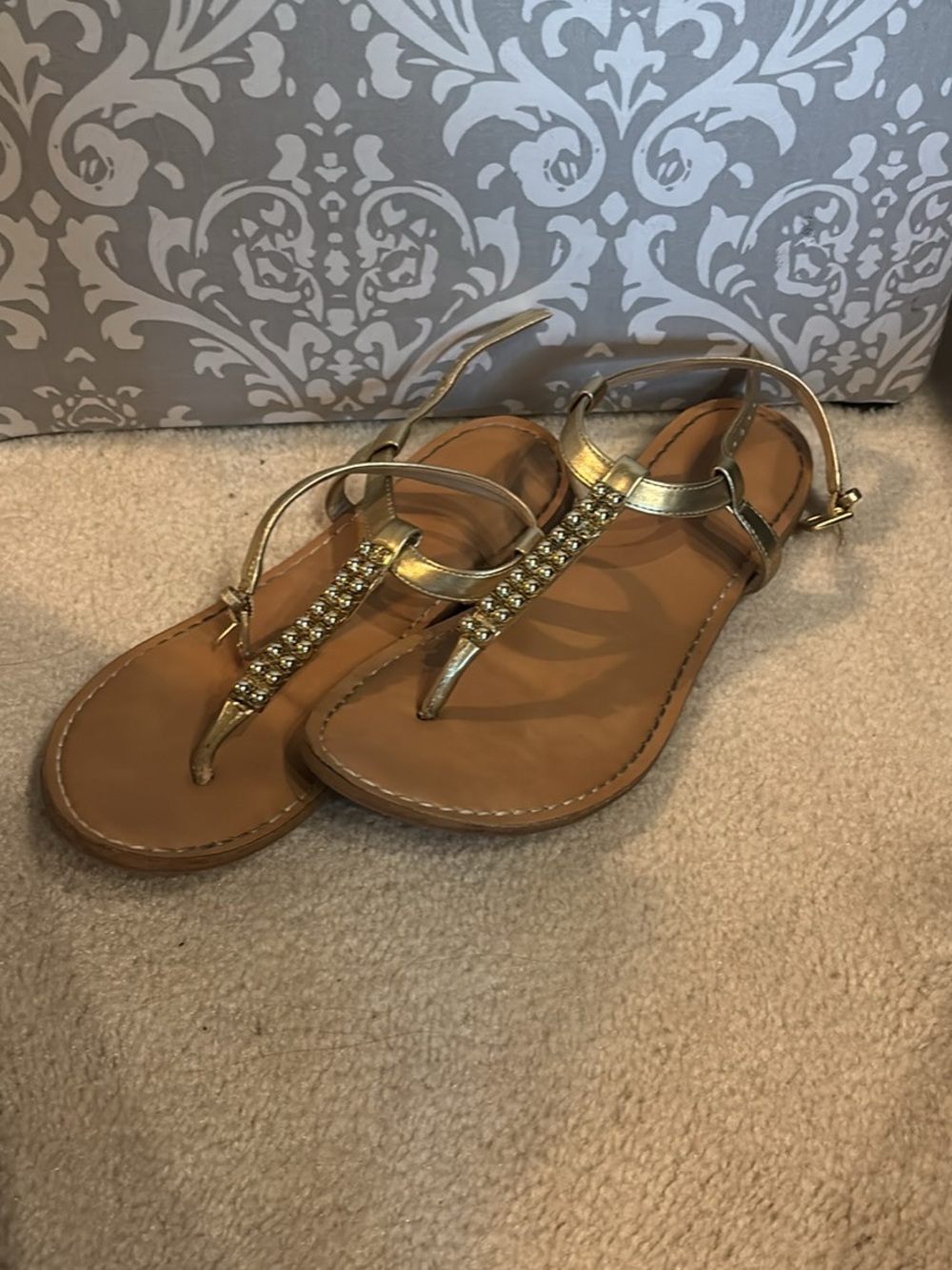 Liz Claiborne Gold Jeweled T-Strap Sandals